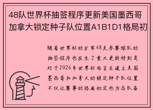 48队世界杯抽签程序更新美国墨西哥加拿大锁定种子队位置A1B1D1格局初定