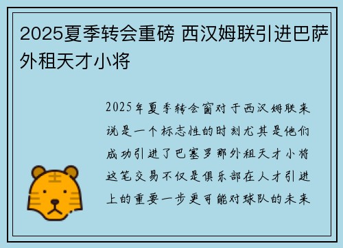 2025夏季转会重磅 西汉姆联引进巴萨外租天才小将 2025夏季转会重磅 西汉姆联引进巴萨外租天才小将